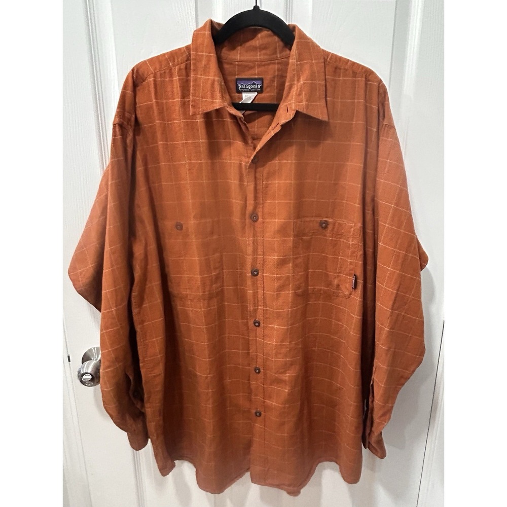 Patagonia M's 100% Organic Cotton Long Sleeve Shirt Mens XL Madras Gold Check - Picture 2 of 8